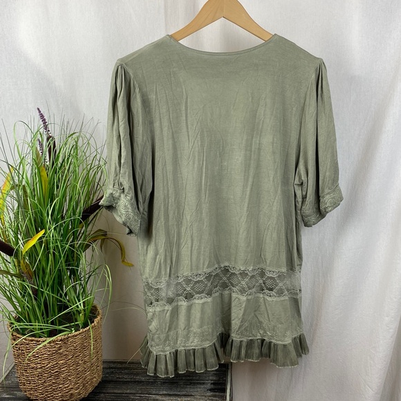 POL Green Crochet Trim Short Sleeve Blouse Top S - Picture 3 of 5